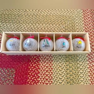 Rae Dunn Glass Ornaments Set of 5 NWT